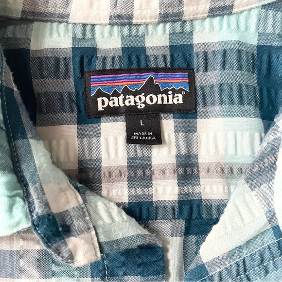 Patagonia Seersucker Blue Plaid Button Down - Picture 2 of 5